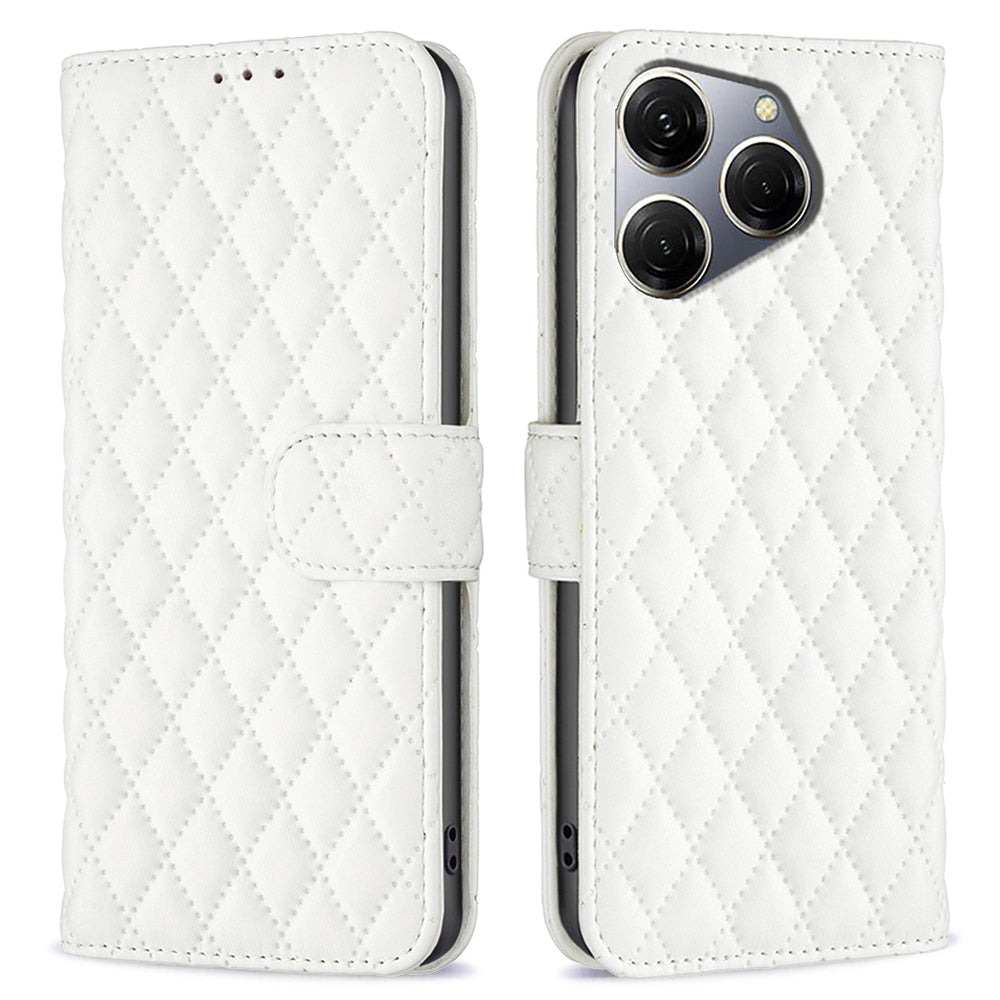 BINFEN COLOR BF Style-14 For Transsion Tecno Spark 20 Pro Leather Wallet Case Rhombus Grid Pattern - Black