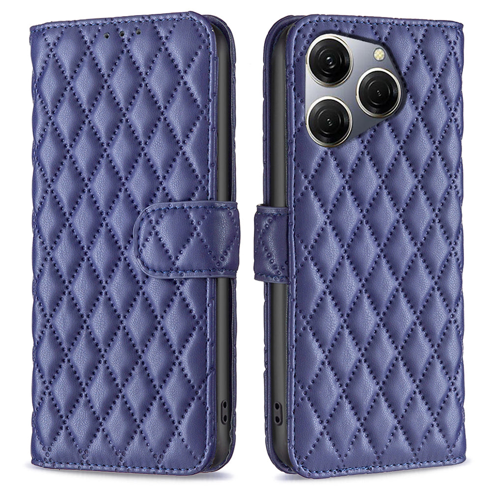 BINFEN COLOR BF Style-14 For Transsion Tecno Spark 20 Pro Leather Wallet Case Rhombus Grid Pattern - Black