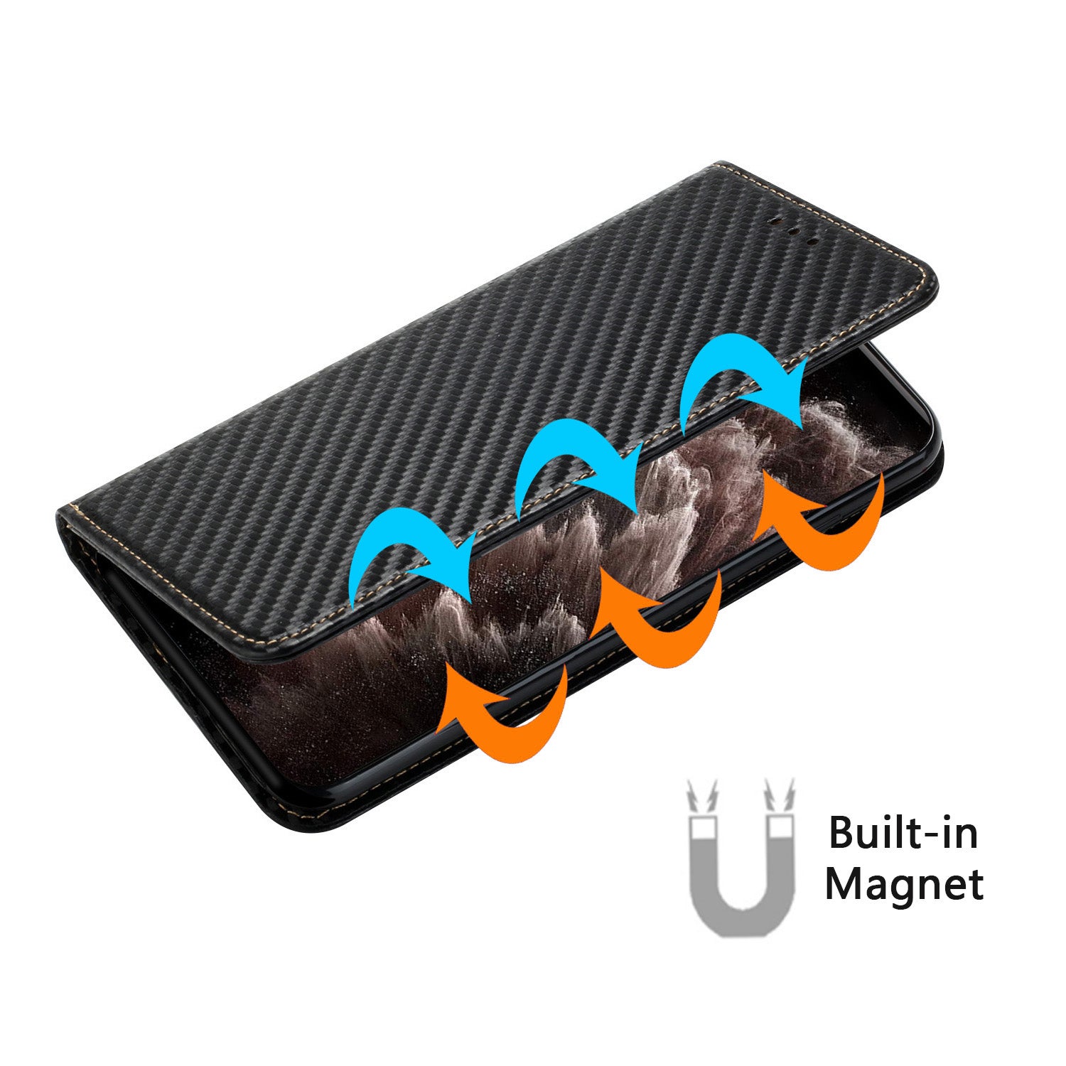 For Samsung Galaxy A35 5G Leather Case Carbon Fiber Texture Phone Stand Cover - Black