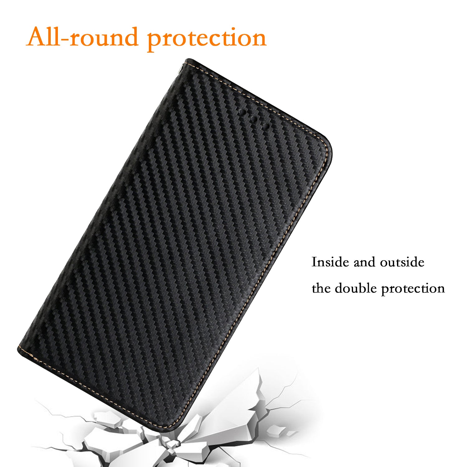 For Samsung Galaxy A35 5G Leather Case Carbon Fiber Texture Phone Stand Cover - Black
