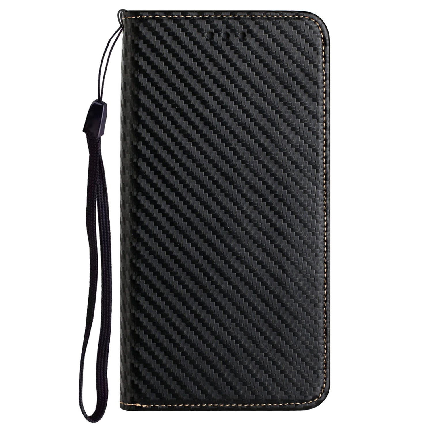 For Samsung Galaxy A35 5G Leather Case Carbon Fiber Texture Phone Stand Cover - Black
