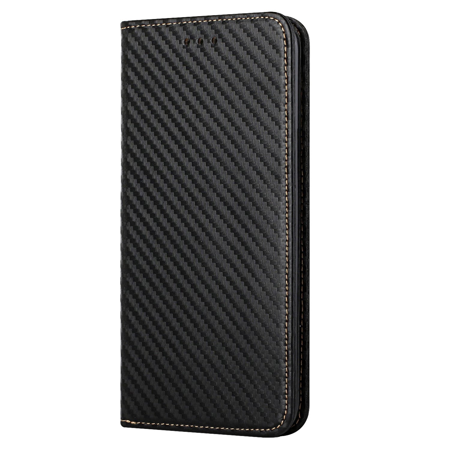 For Samsung Galaxy A35 5G Leather Case Carbon Fiber Texture Phone Stand Cover - Black