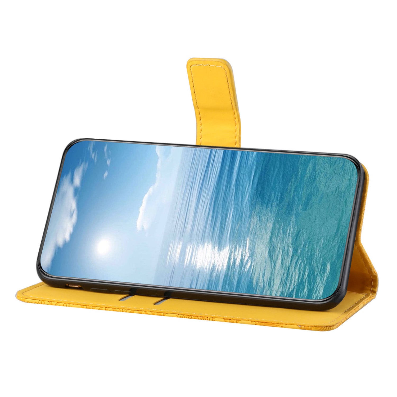 For Samsung Galaxy A55 5G Case PU Leather+TPU Ethnic Style Phone Wallet Cover - Yellow