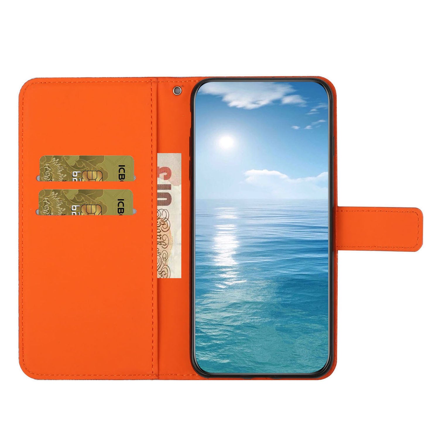For Samsung Galaxy A35 5G Cell Phone Case Imprinted Ethnic Flower Leather Wallet Stand Cover - Orange