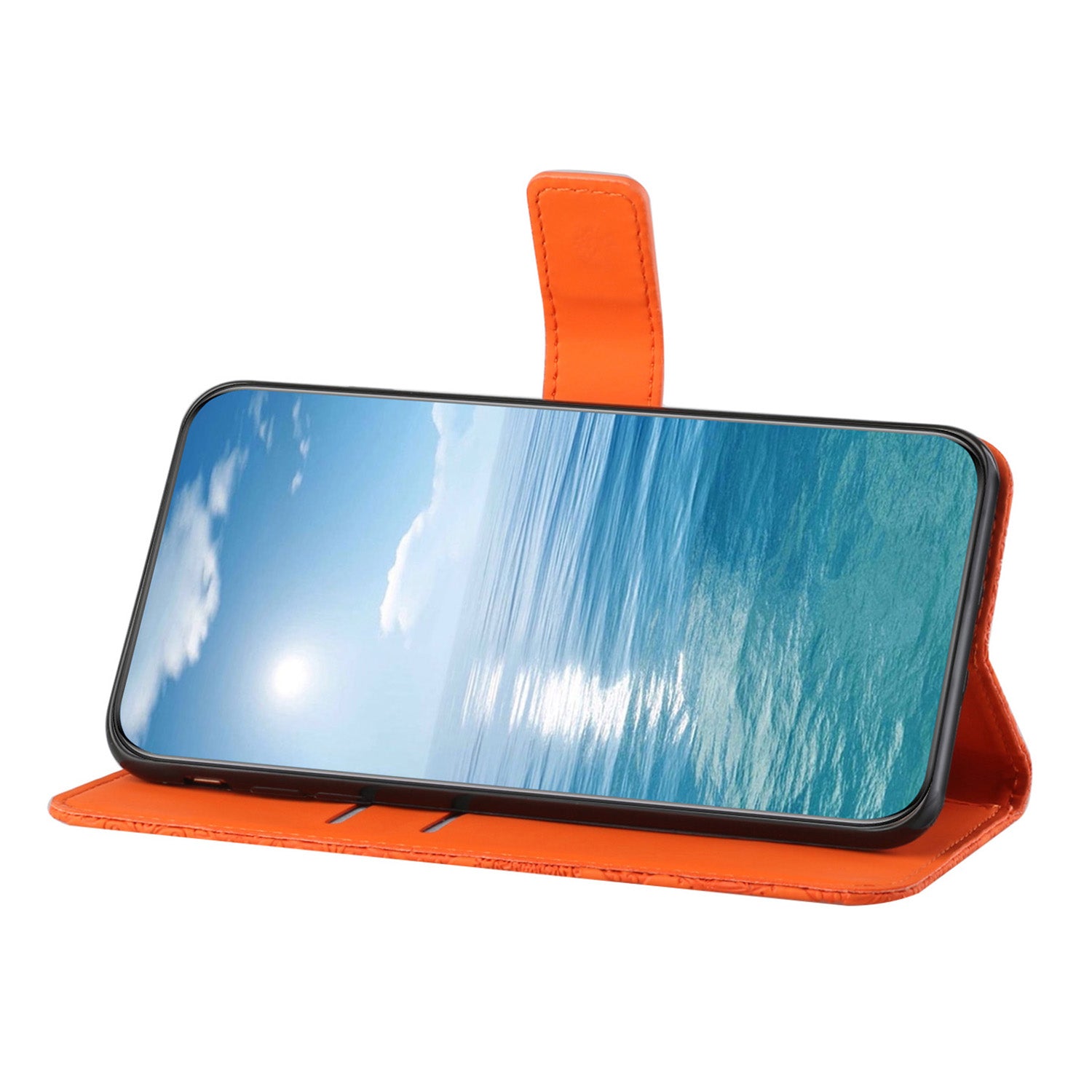 For Samsung Galaxy A35 5G Cell Phone Case Imprinted Ethnic Flower Leather Wallet Stand Cover - Orange