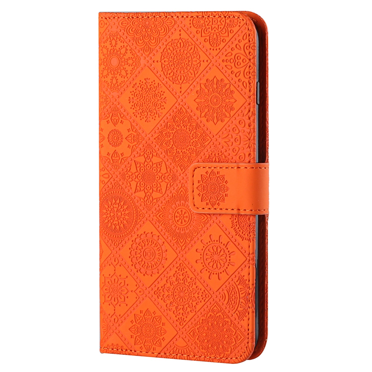 For Samsung Galaxy A35 5G Cell Phone Case Imprinted Ethnic Flower Leather Wallet Stand Cover - Orange