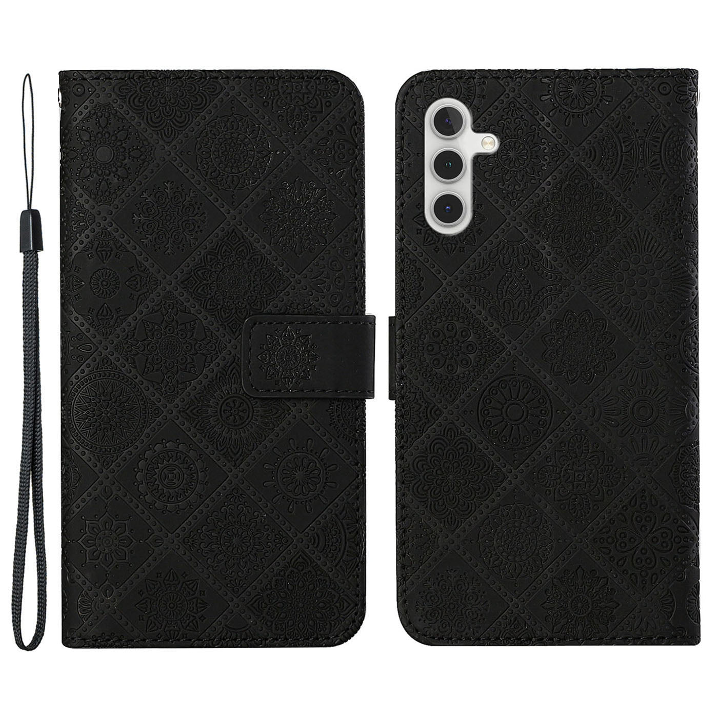 For Samsung Galaxy A35 5G Cell Phone Case Imprinted Ethnic Flower Leather Wallet Stand Cover - Orange