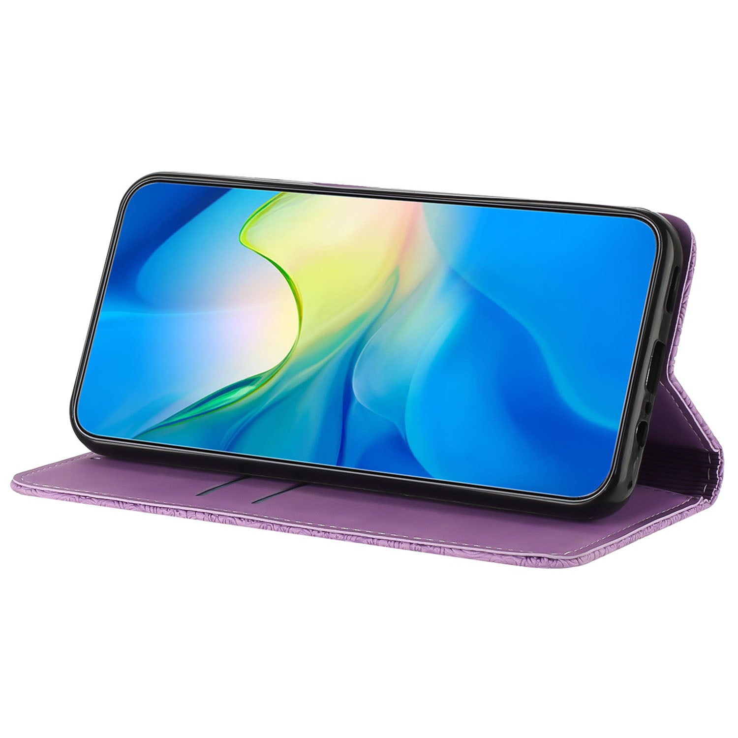 For Samsung Galaxy A55 5G Cell Phone Case Imprinted PU Leather+TPU Wallet Stand Cover - Purple