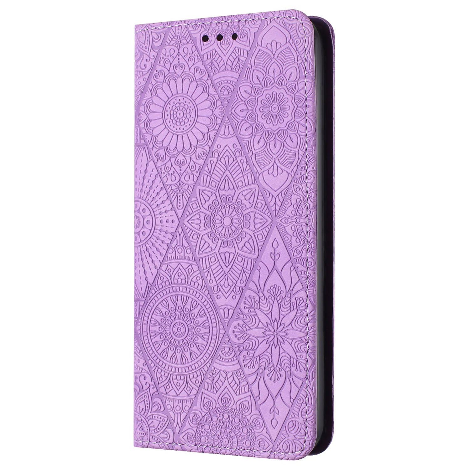 For Samsung Galaxy A55 5G Cell Phone Case Imprinted PU Leather+TPU Wallet Stand Cover - Purple