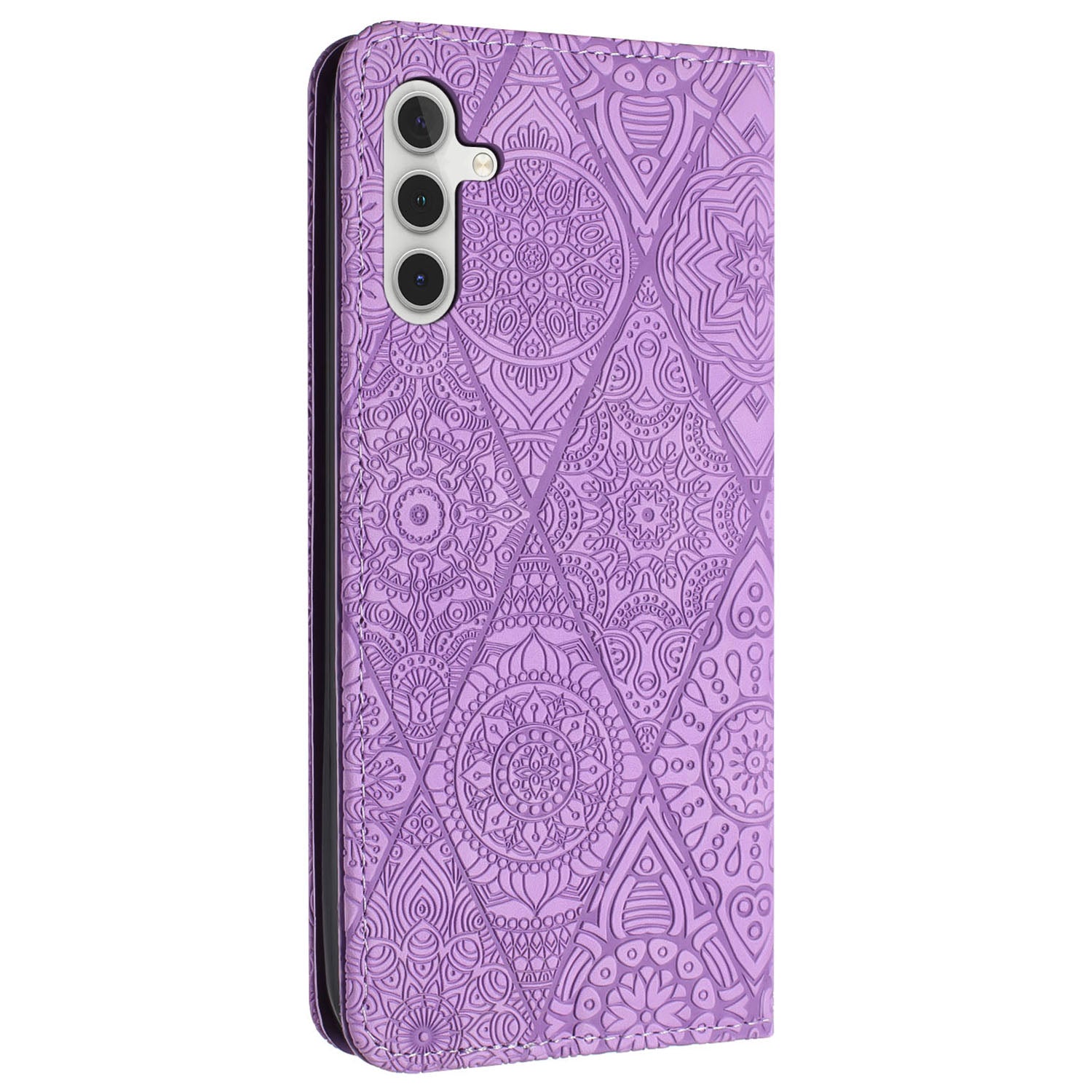 For Samsung Galaxy A55 5G Cell Phone Case Imprinted PU Leather+TPU Wallet Stand Cover - Purple