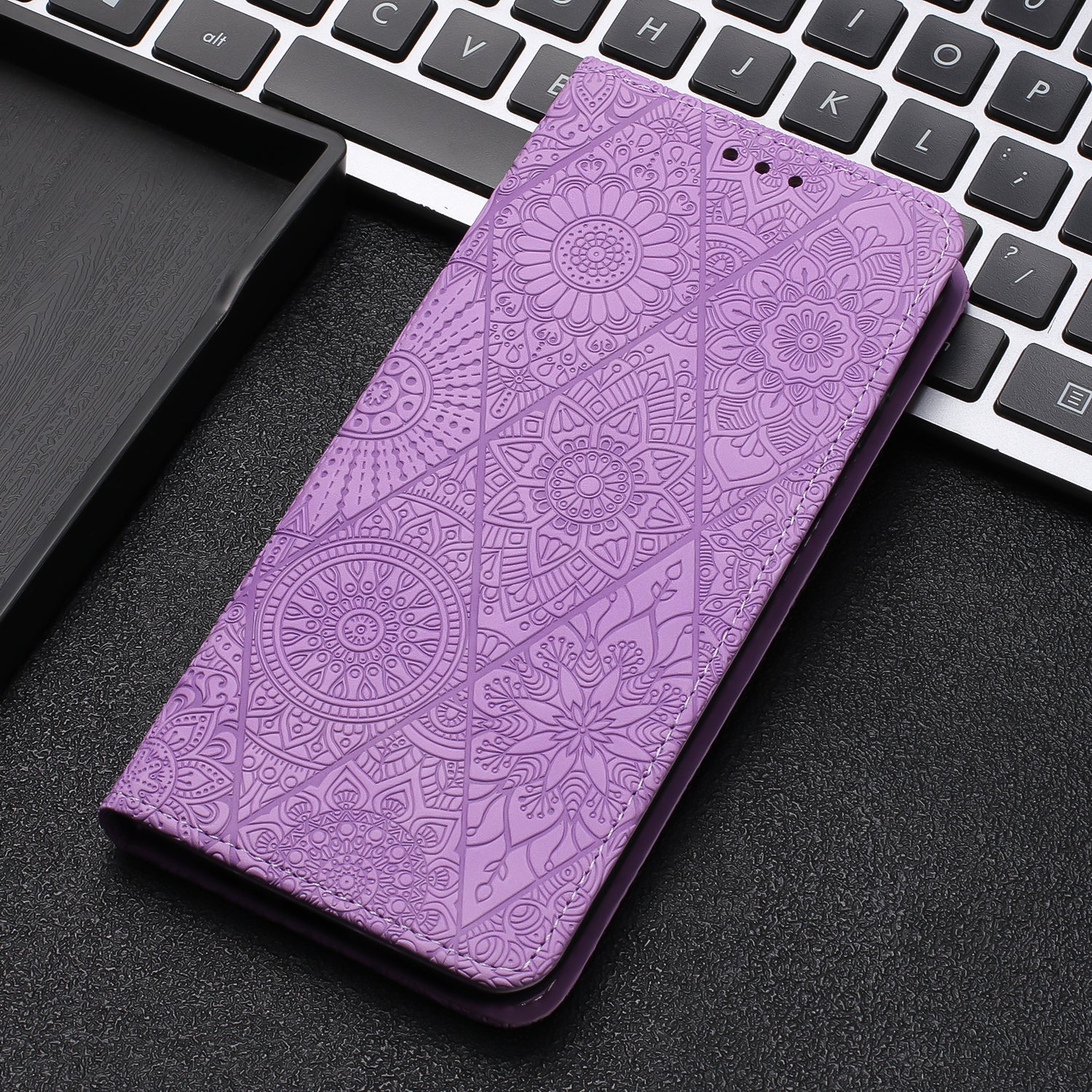 For Samsung Galaxy A55 5G Cell Phone Case Imprinted PU Leather+TPU Wallet Stand Cover - Purple