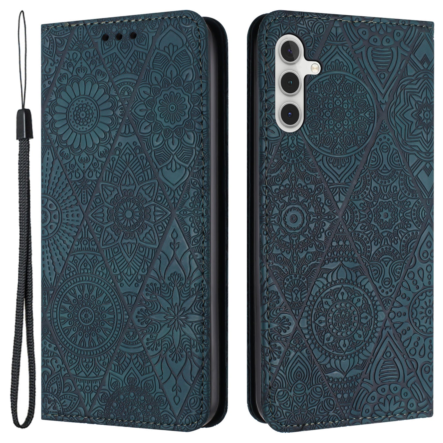 For Samsung Galaxy A55 5G Cell Phone Case Imprinted PU Leather+TPU Wallet Stand Cover - Purple