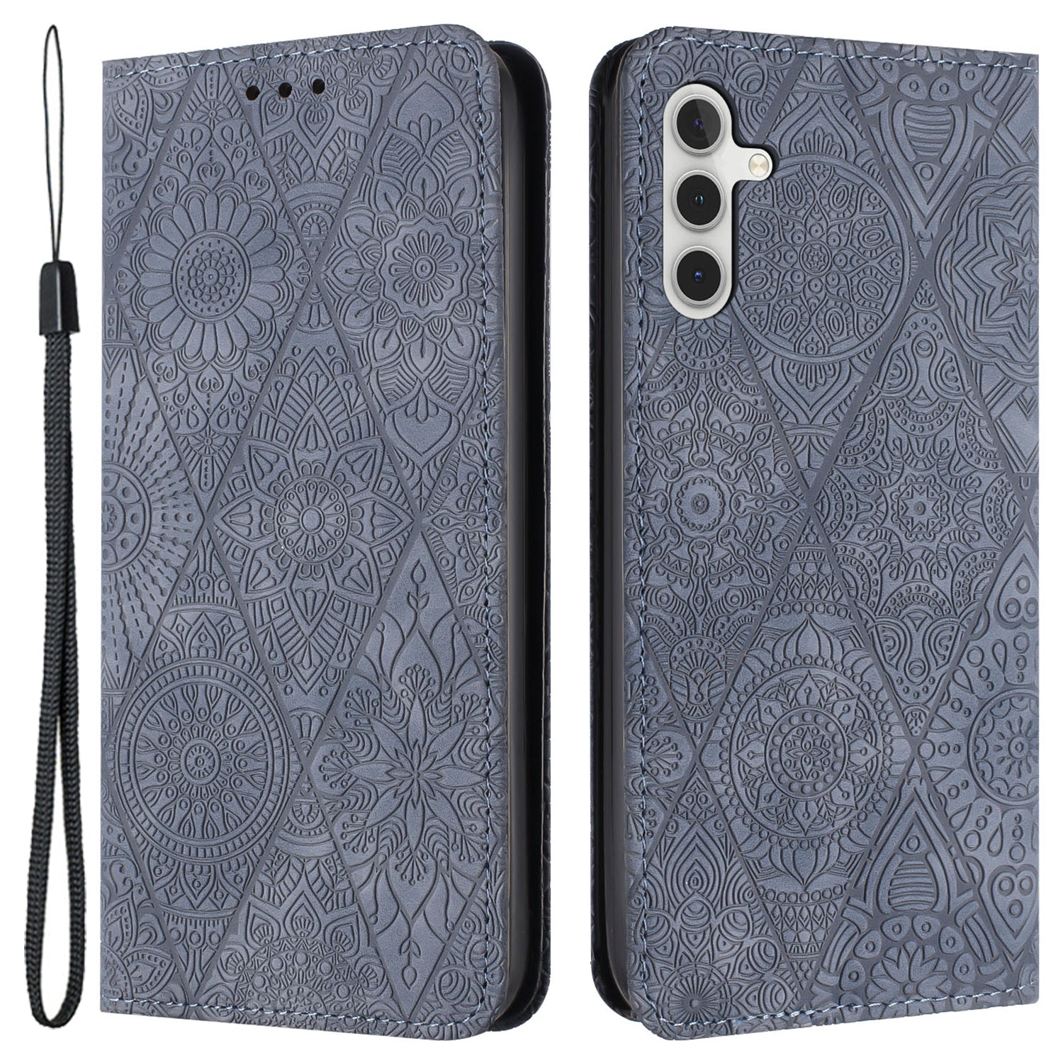 For Samsung Galaxy A55 5G Cell Phone Case Imprinted PU Leather+TPU Wallet Stand Cover - Purple