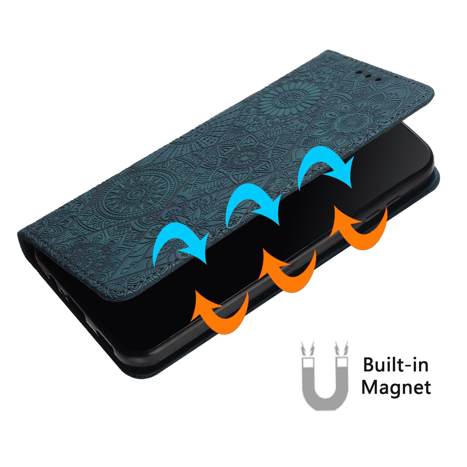 For Samsung Galaxy A35 5G Magnetic Phone Case Imprinted PU Leather Wallet Cover - Blue