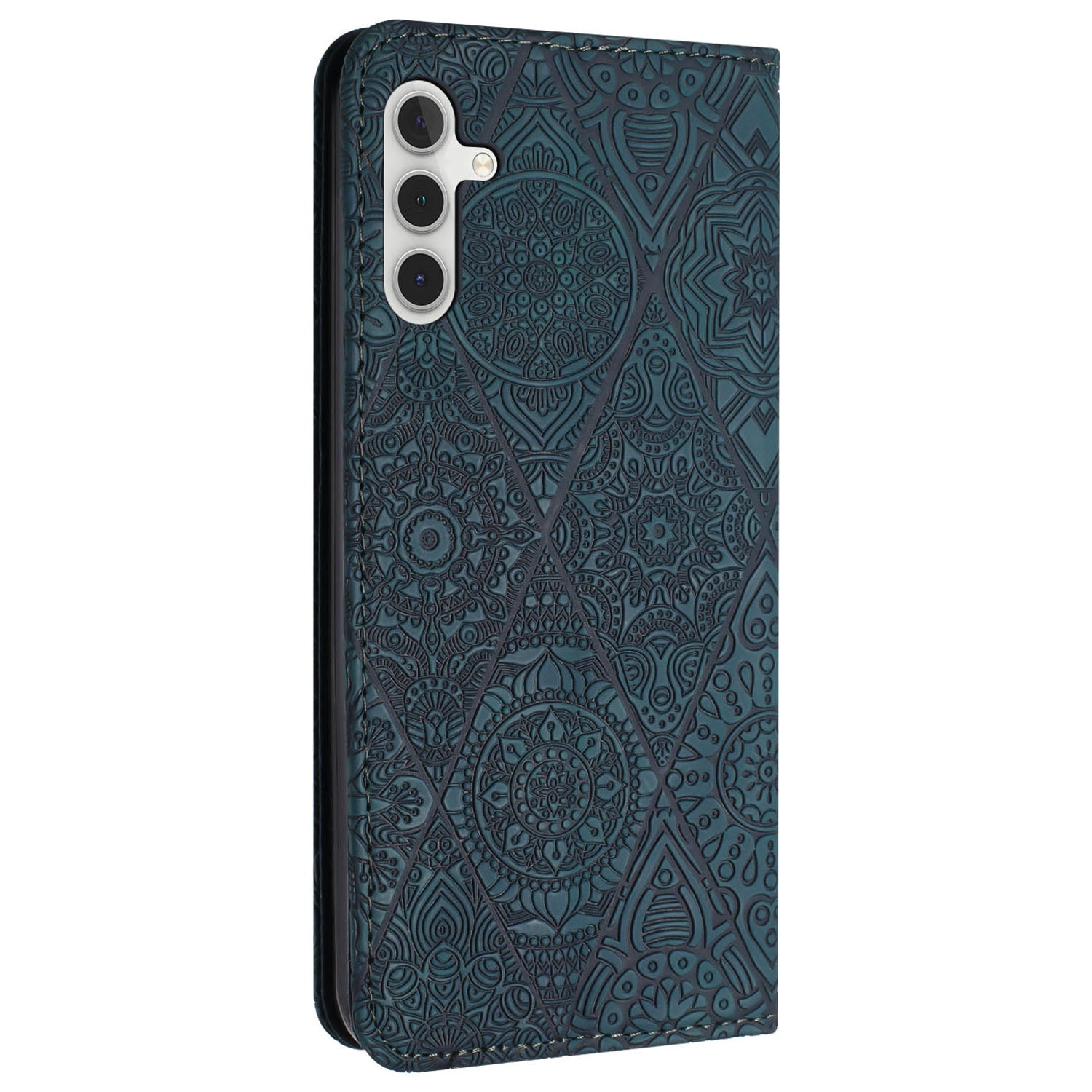 For Samsung Galaxy A35 5G Magnetic Phone Case Imprinted PU Leather Wallet Cover - Blue