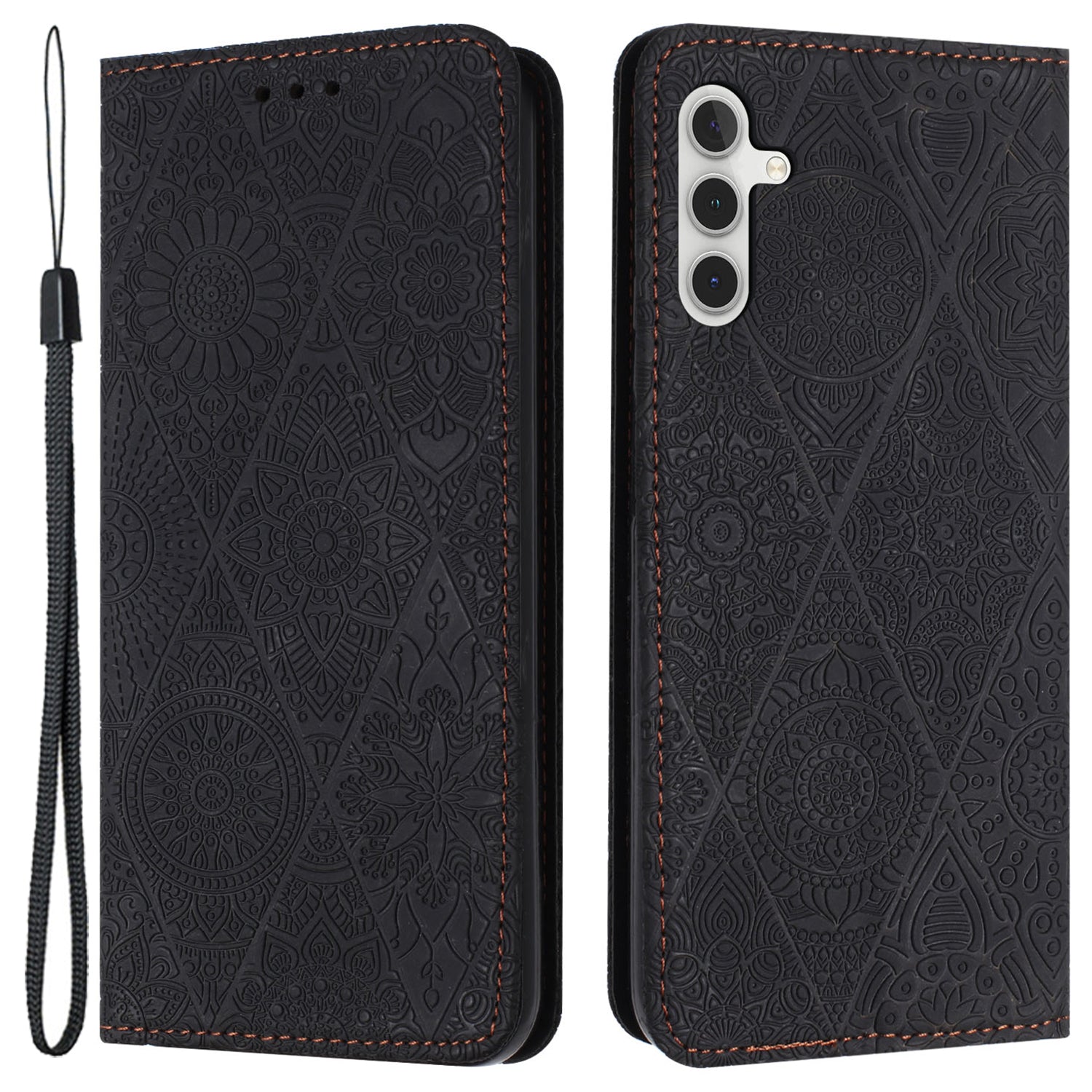 For Samsung Galaxy A35 5G Magnetic Phone Case Imprinted PU Leather Wallet Cover - Blue