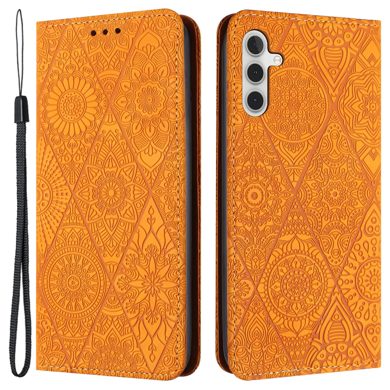 For Samsung Galaxy A35 5G Magnetic Phone Case Imprinted PU Leather Wallet Cover - Blue