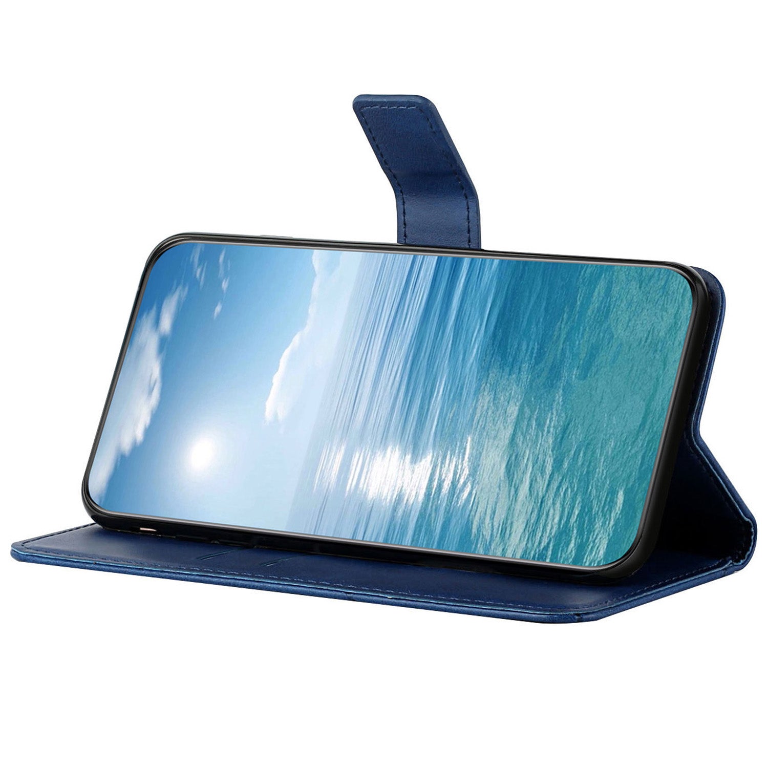 For Samsung Galaxy A35 5G Phone Cover Imprinted Anti-fall Leather Wallet Stand Case - Blue