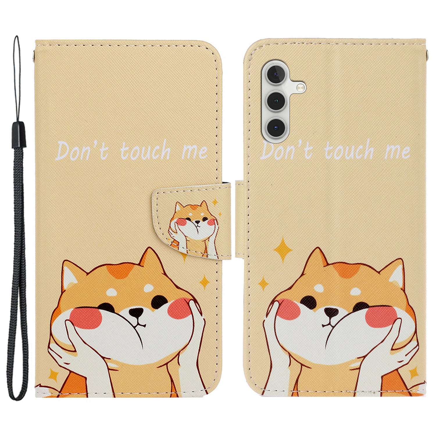 For Samsung Galaxy A35 5G Case Cross Texture PU Leather Cover with Wrist Strap - Akita Dog