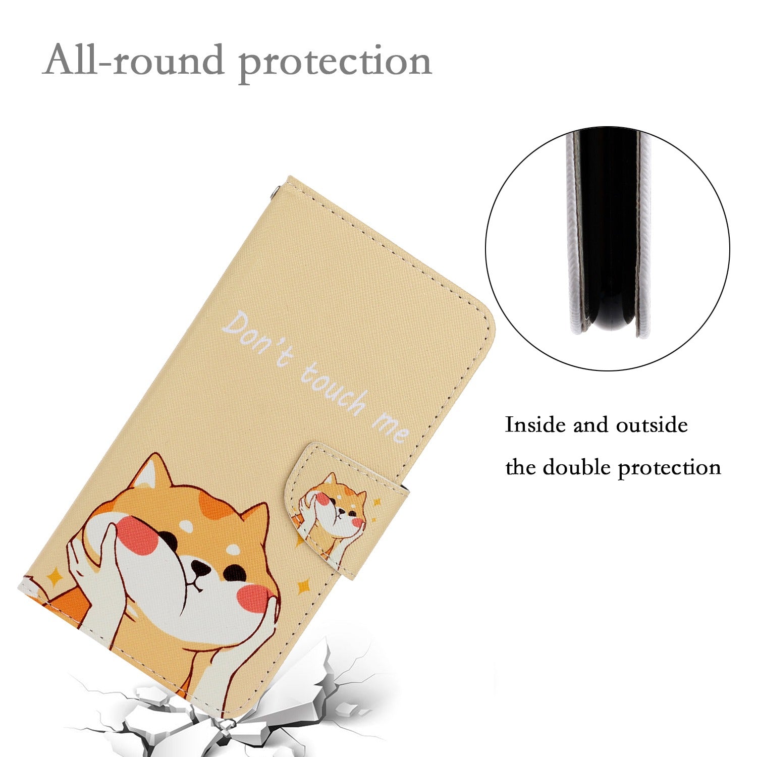For Samsung Galaxy A35 5G Case Cross Texture PU Leather Cover with Wrist Strap - Akita Dog