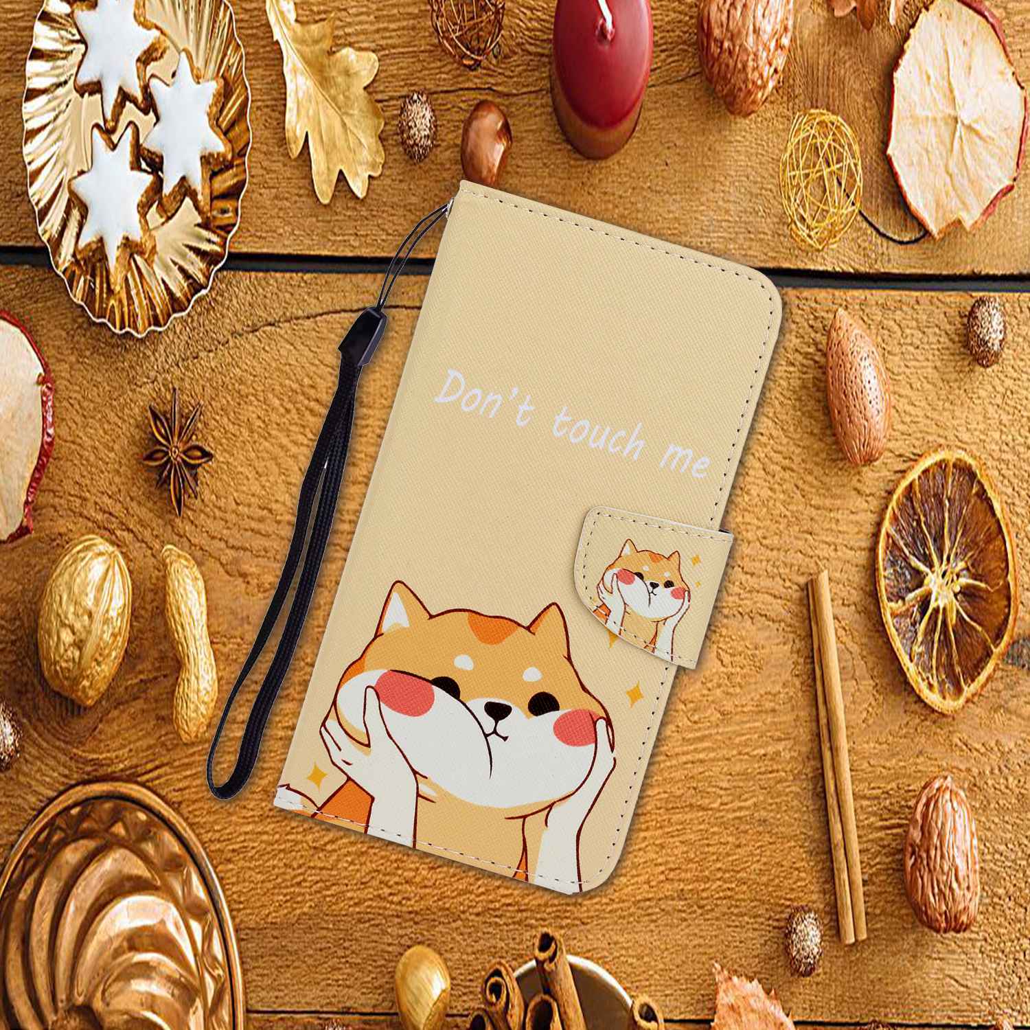 For Samsung Galaxy A35 5G Case Cross Texture PU Leather Cover with Wrist Strap - Akita Dog
