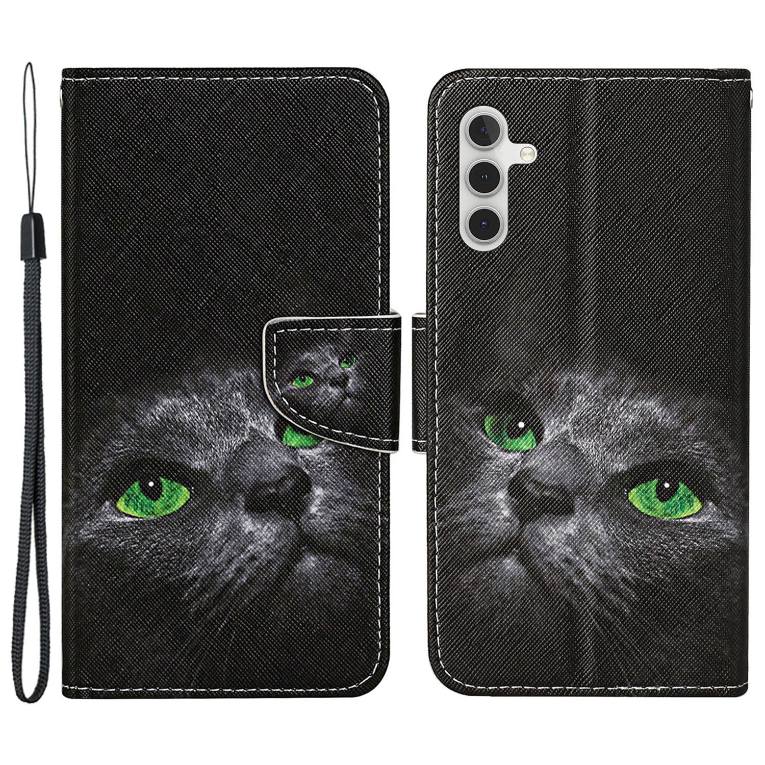 For Samsung Galaxy A35 5G Case Cross Texture PU Leather Cover with Wrist Strap - Akita Dog