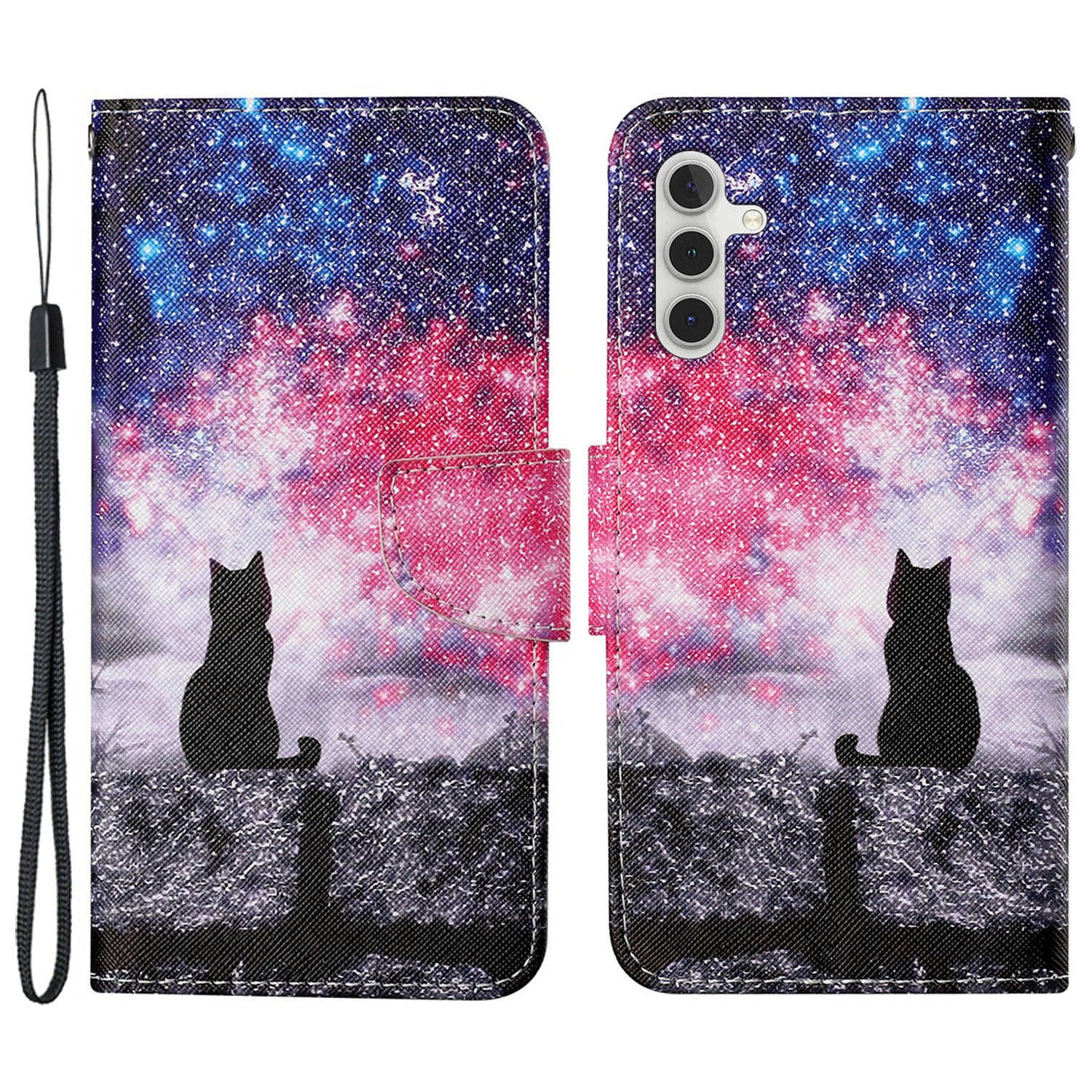 For Samsung Galaxy A35 5G Case Cross Texture PU Leather Cover with Wrist Strap - Akita Dog
