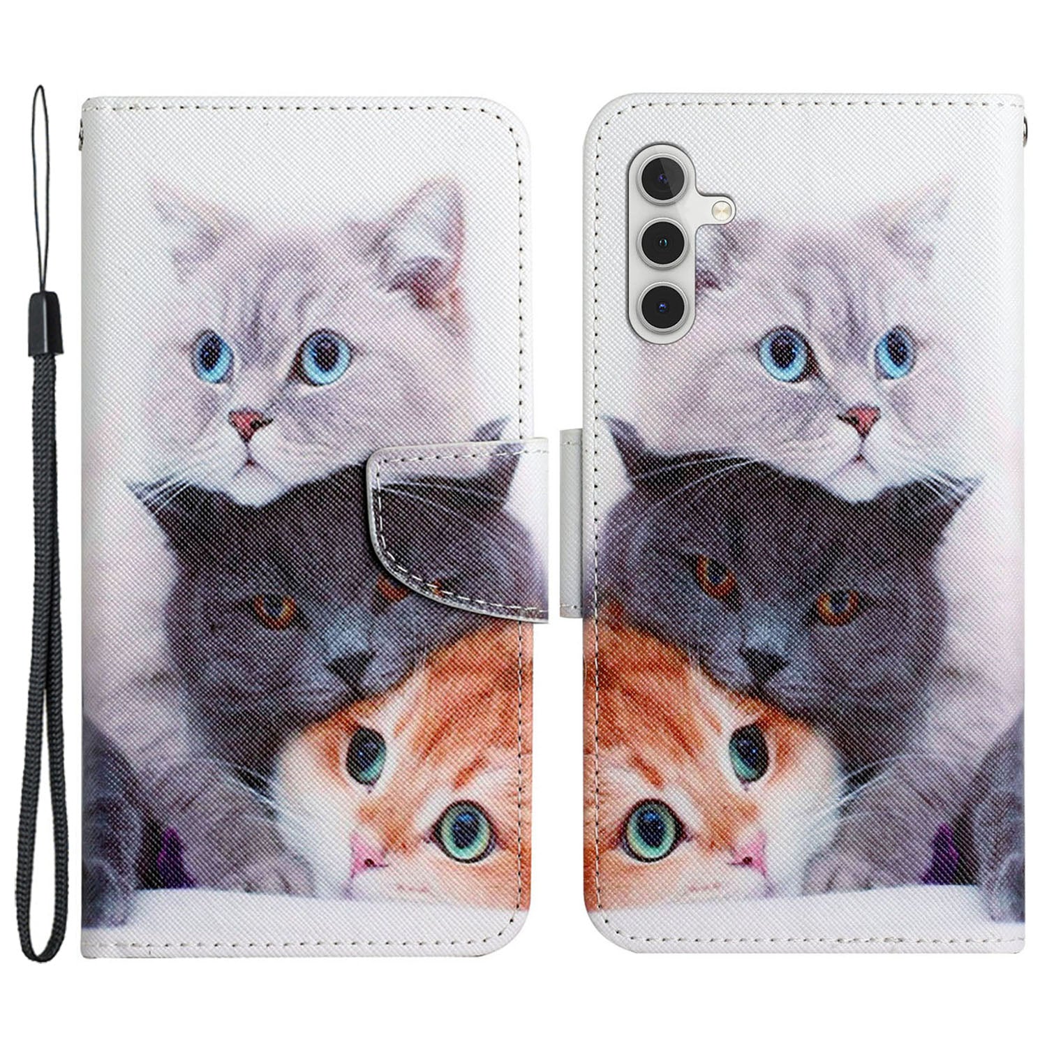 For Samsung Galaxy A35 5G Case Cross Texture PU Leather Cover with Wrist Strap - Akita Dog