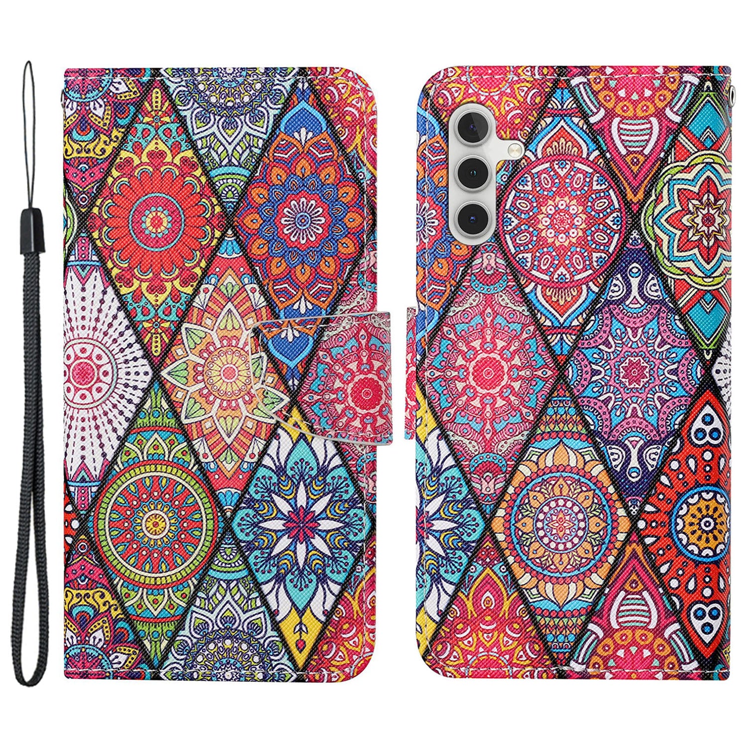 For Samsung Galaxy A35 5G Case Cross Texture PU Leather Cover with Wrist Strap - Akita Dog