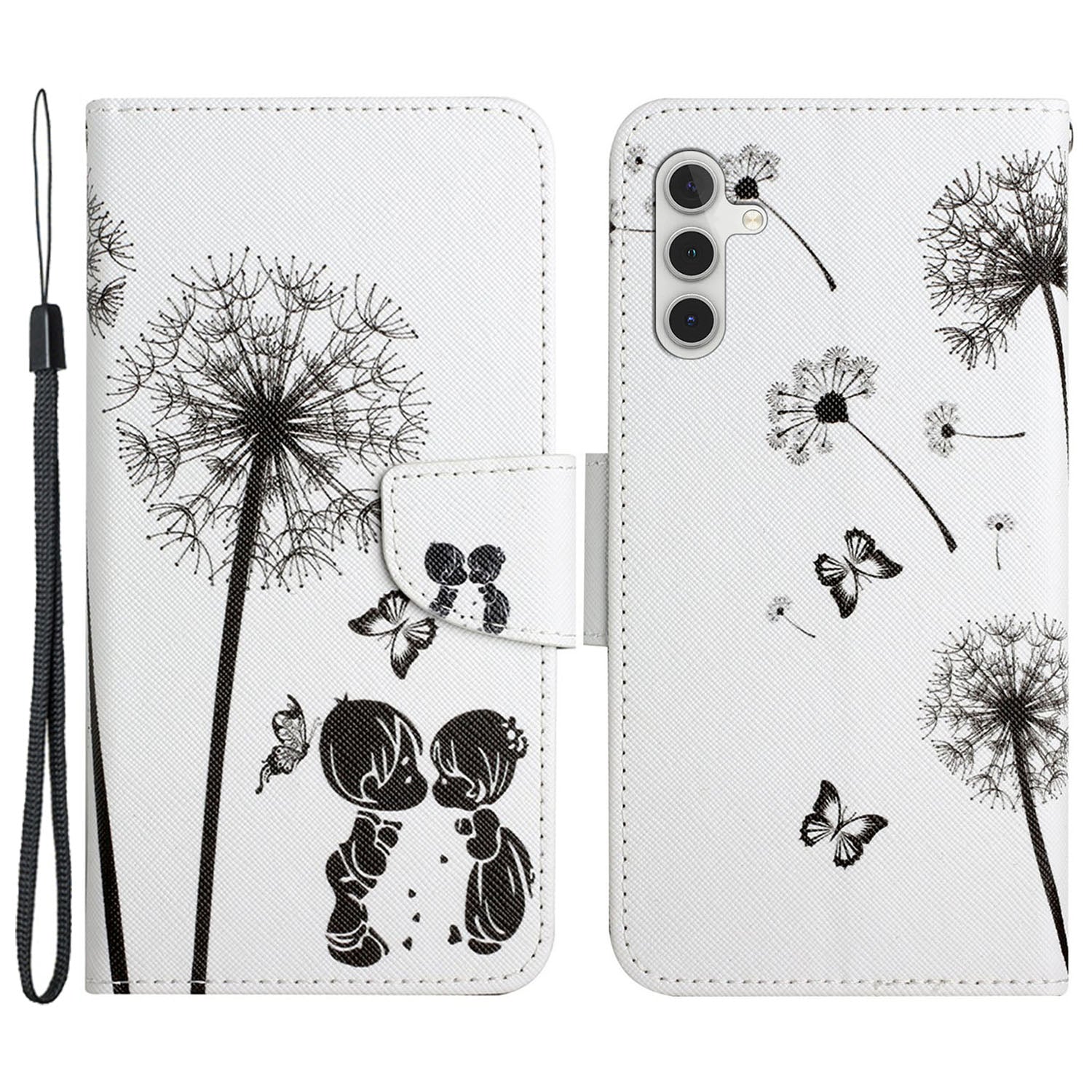 For Samsung Galaxy A35 5G Case Cross Texture PU Leather Cover with Wrist Strap - Akita Dog