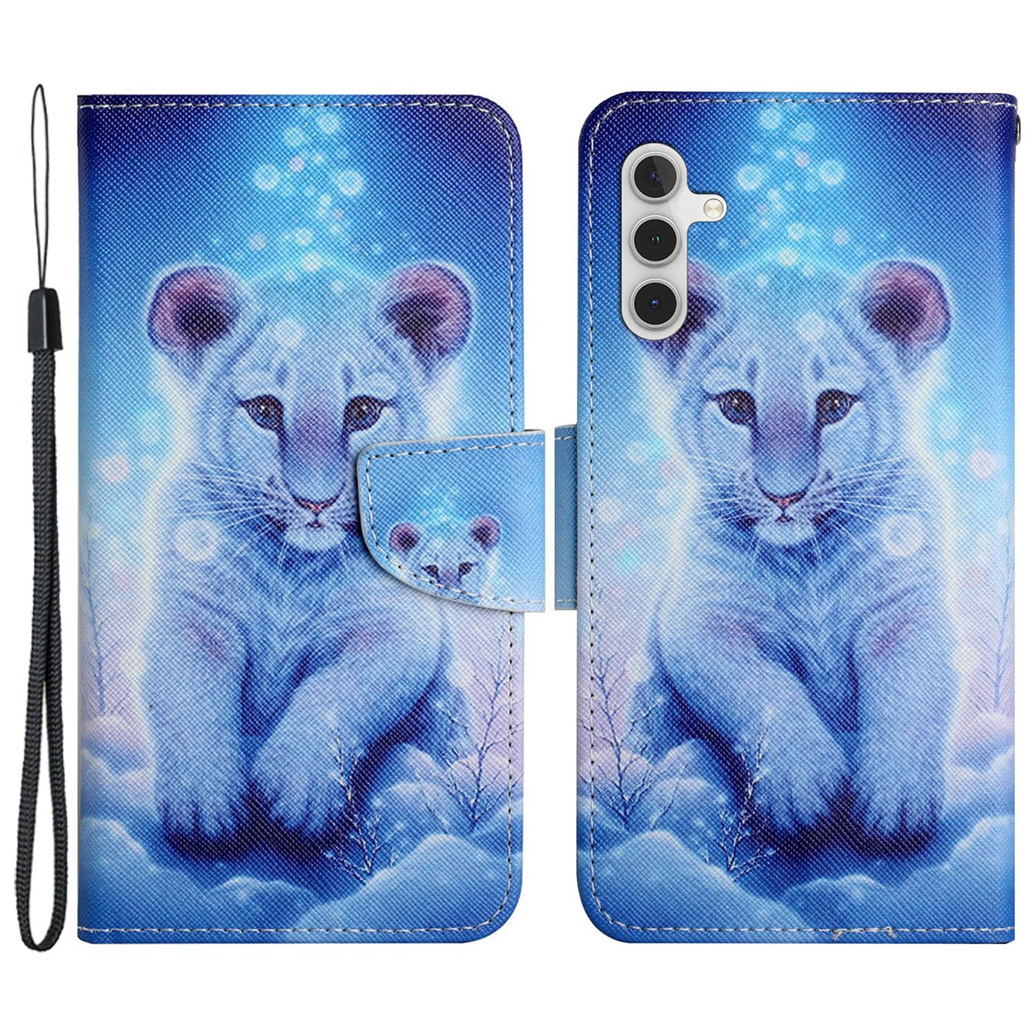 For Samsung Galaxy A35 5G Case Cross Texture PU Leather Cover with Wrist Strap - Akita Dog