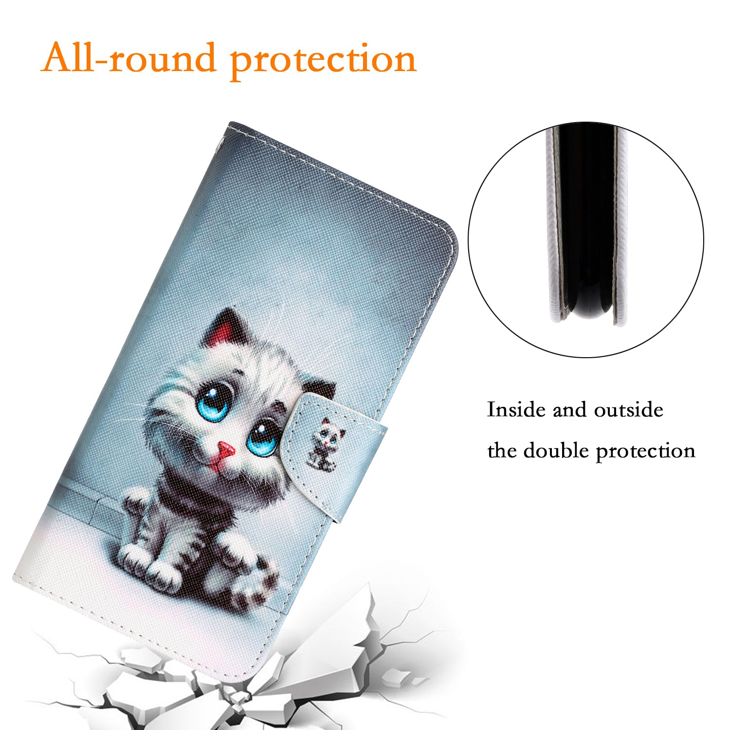 For Samsung Galaxy A55 5G Magnetic Phone Case Pattern Printing Stand Leather Cover - Blue Eyes Cat