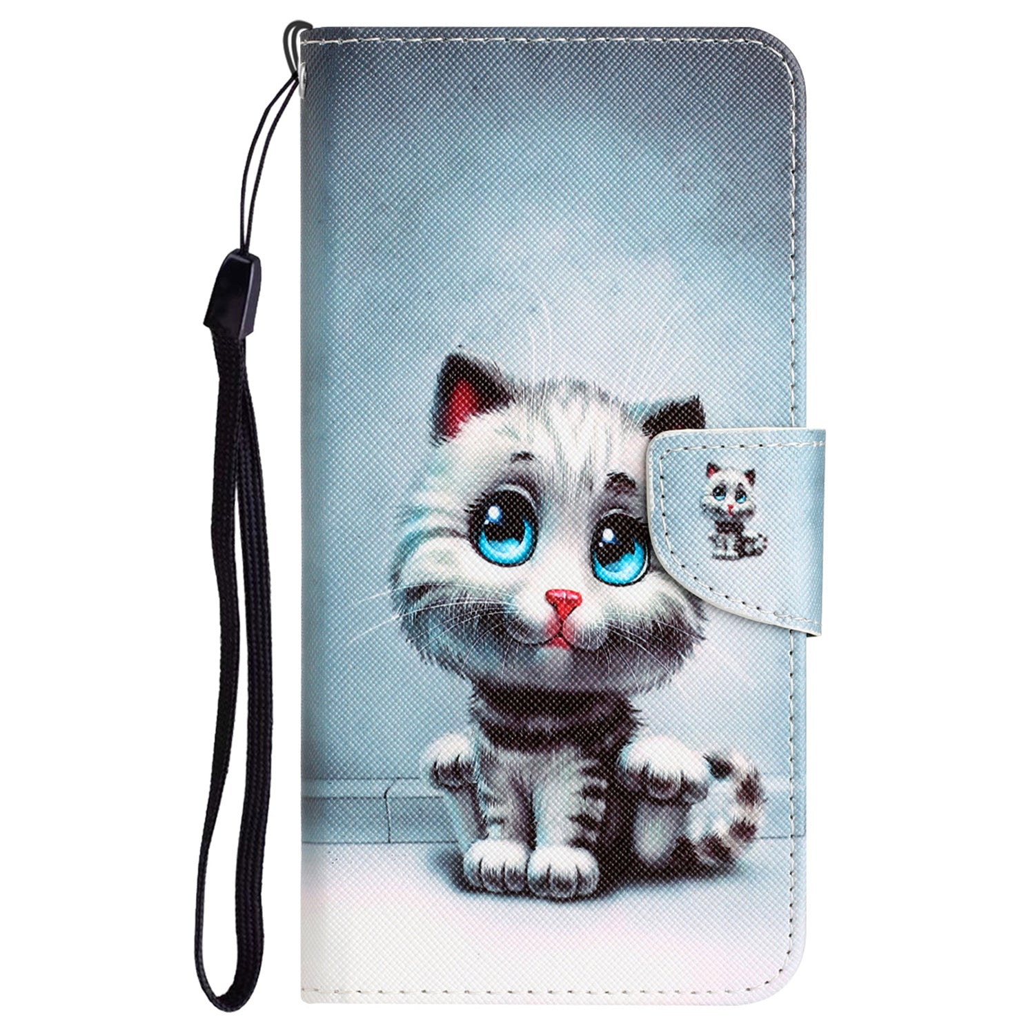 For Samsung Galaxy A55 5G Magnetic Phone Case Pattern Printing Stand Leather Cover - Blue Eyes Cat