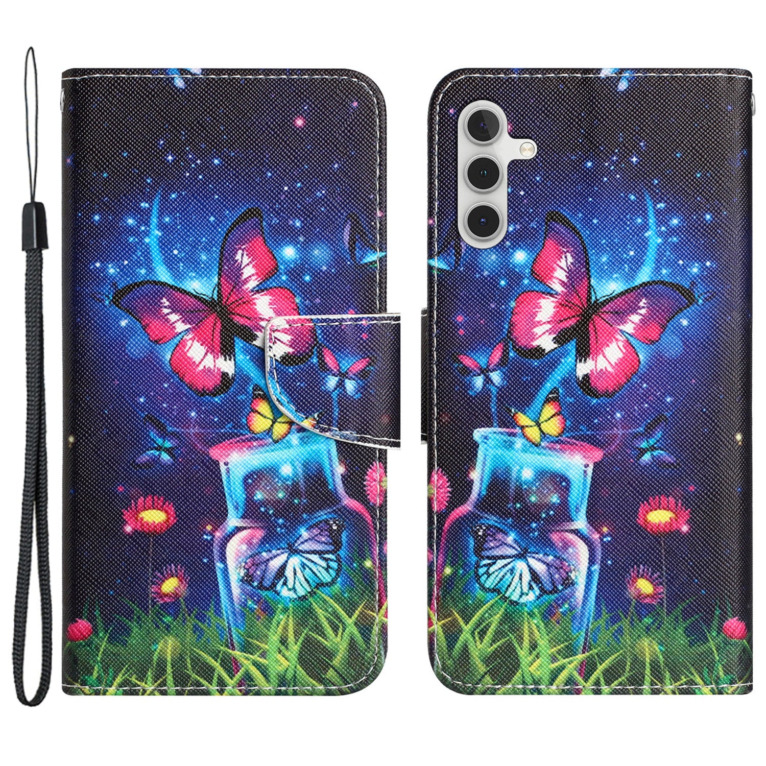For Samsung Galaxy A55 5G Magnetic Phone Case Pattern Printing Stand Leather Cover - Blue Eyes Cat