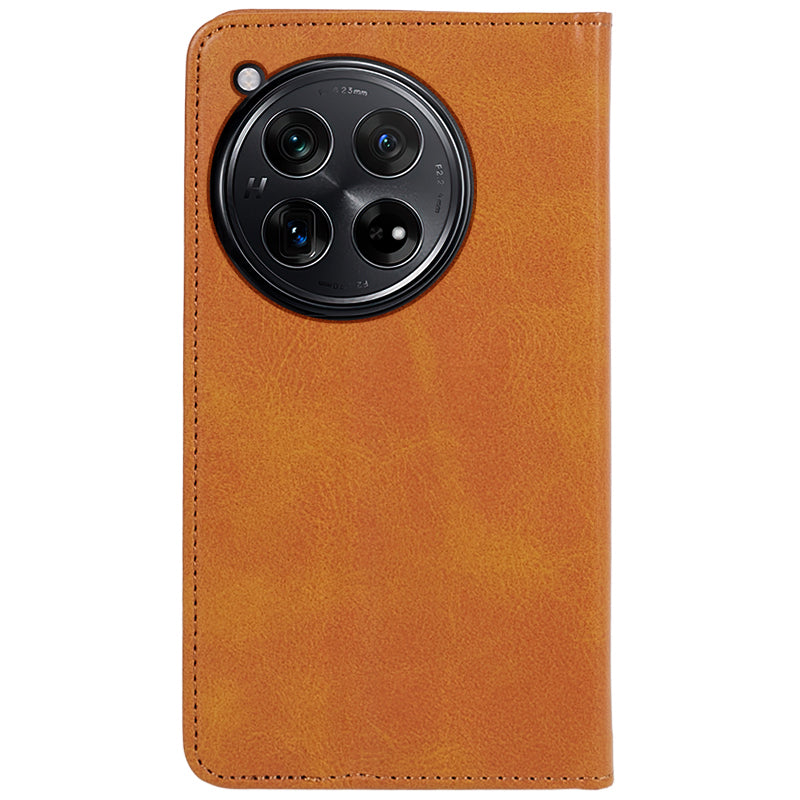 For OnePlus 12R 5G / Ace 3 5G Case PU Leather Calf Texture Business Style Magnetic Card Slot Phone Cover - Khaki