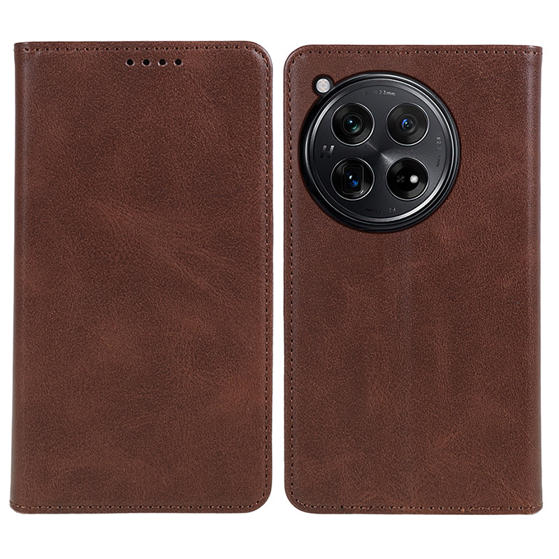For OnePlus 12R 5G / Ace 3 5G Case PU Leather Calf Texture Business Style Magnetic Card Slot Phone Cover - Khaki