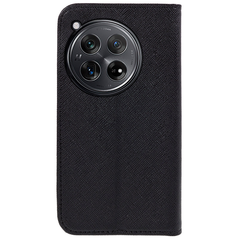 For OnePlus 12R 5G / Ace 3 5G Phone Case Cross Texture Anti-Scratch Wallet Stand Cover PU Leather Shell - Black