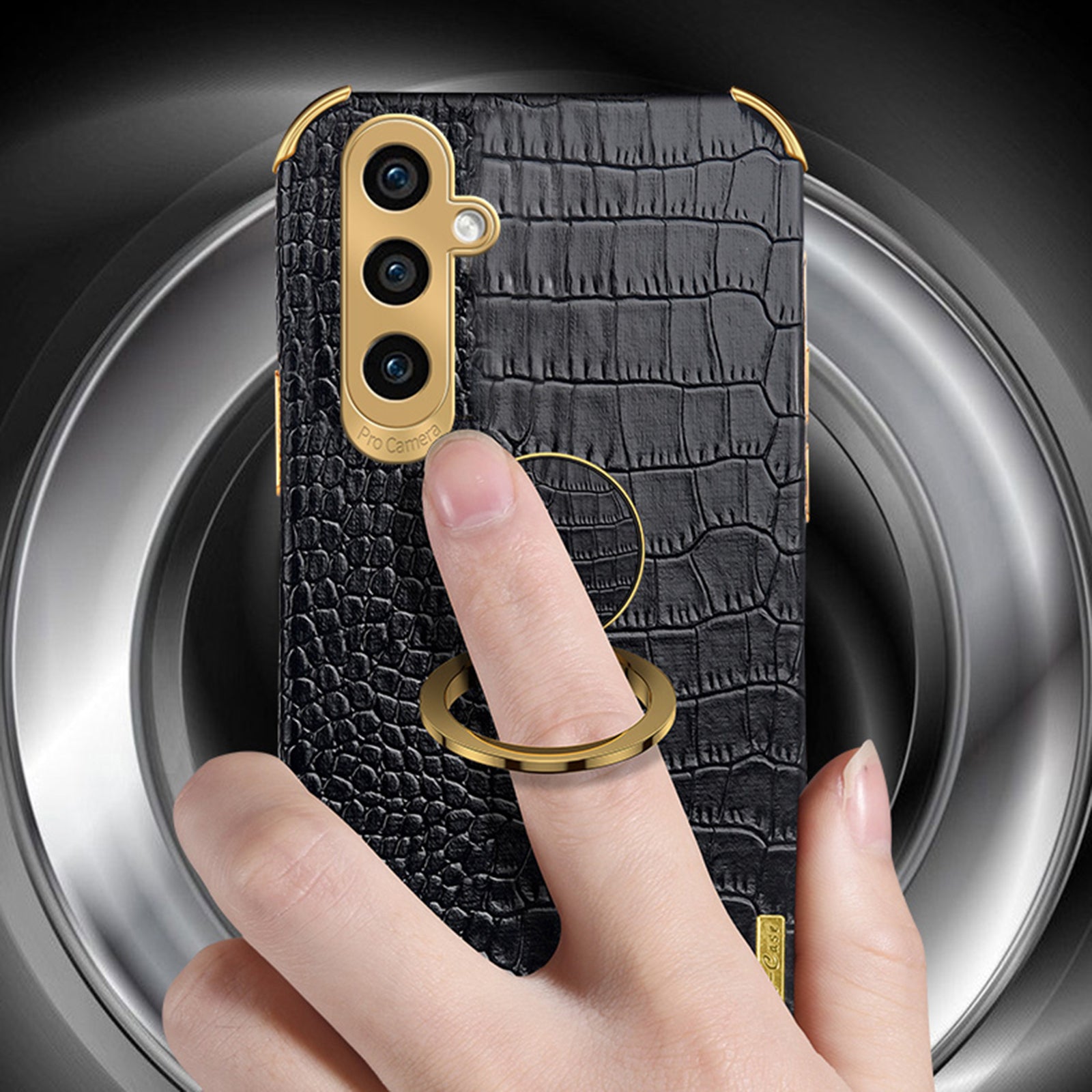 For Samsung Galaxy S24 Case Crocodile Texture Electroplated Leather+TPU Phone Cover with Kickstand - Green