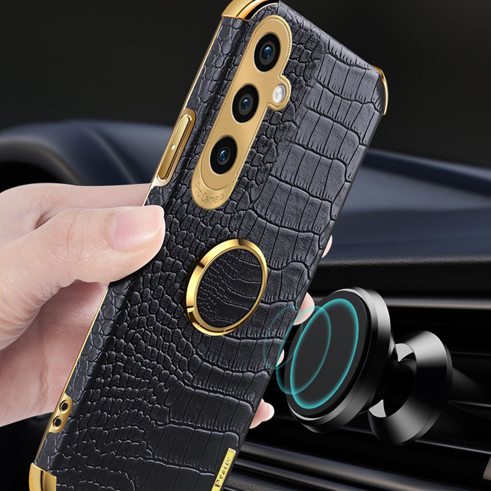 For Samsung Galaxy S24 Case Crocodile Texture Electroplated Leather+TPU Phone Cover with Kickstand - Green