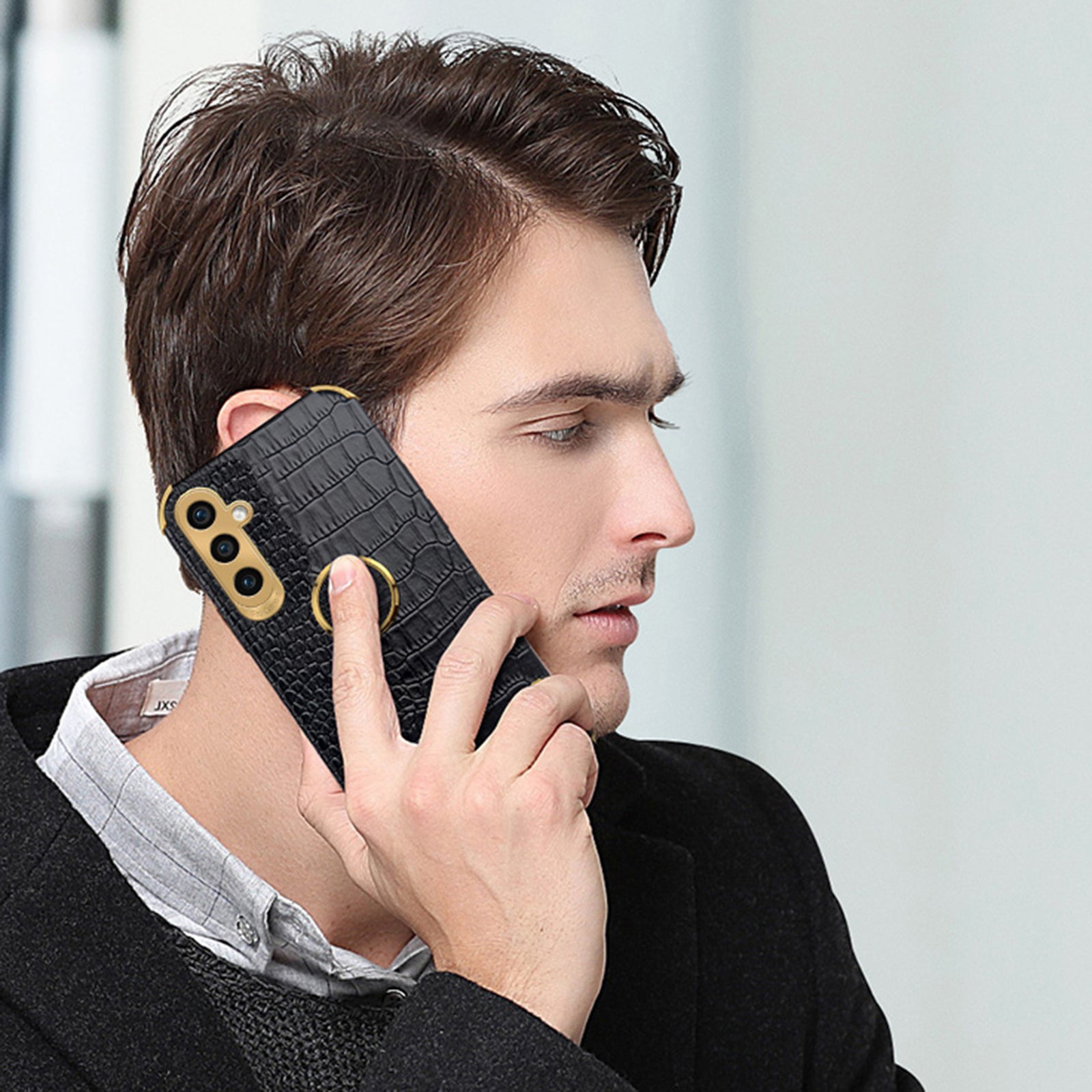 For Samsung Galaxy S24 Case Crocodile Texture Electroplated Leather+TPU Phone Cover with Kickstand - Green