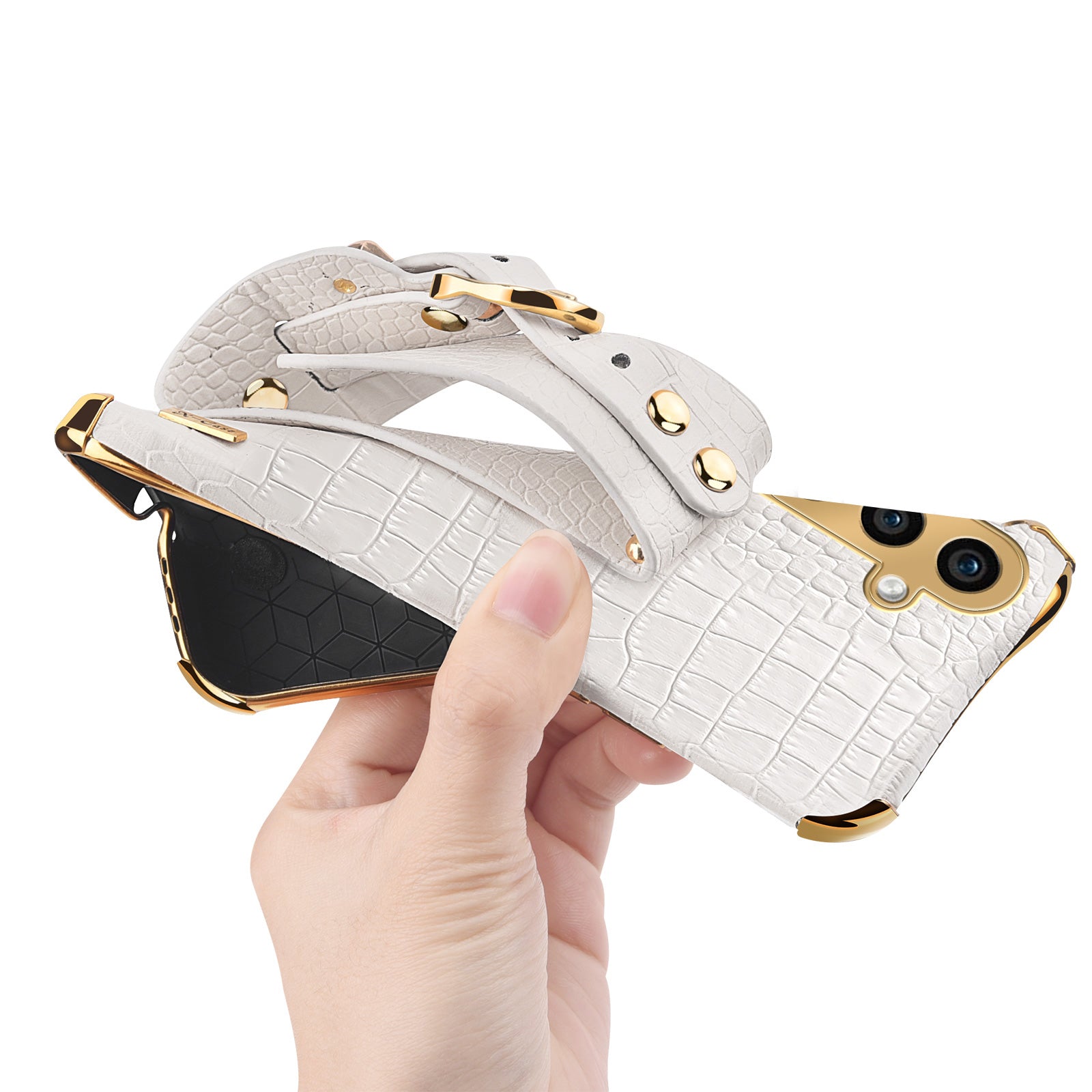 For Samsung Galaxy S24+ Cell Phone Case Crocodile Texture Wristband Design Electroplating Cover - White