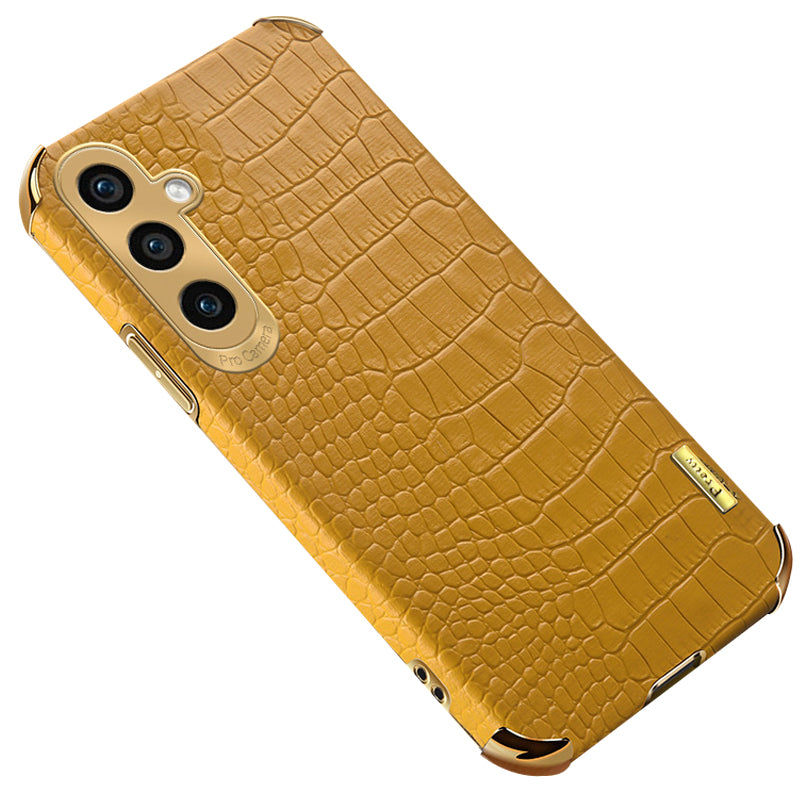 For Samsung Galaxy S24 Cell Phone Case Crocodile Texture 6D Electroplating Shockproof Cover - Black