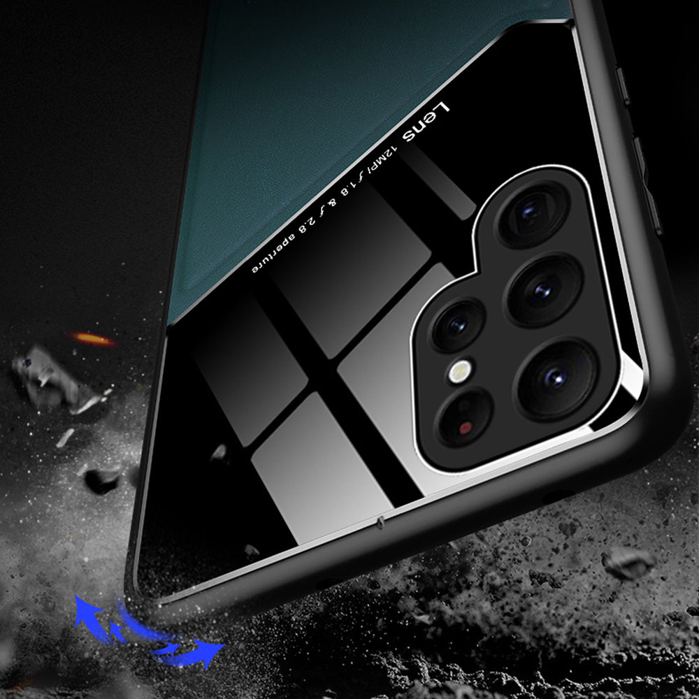 For Samsung Galaxy S24 Ultra Case Magnetic Car Mount Back Guard PU+TPU+PC Cover - Orange