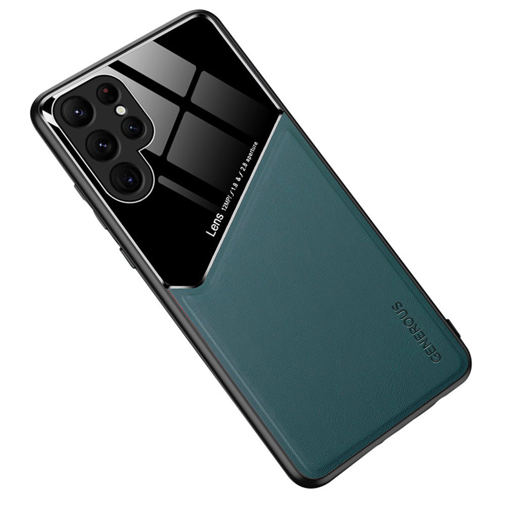 For Samsung Galaxy S24 Ultra Case Magnetic Car Mount Back Guard PU+TPU+PC Cover - Orange