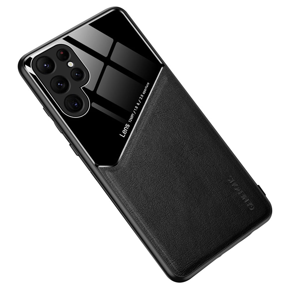 For Samsung Galaxy S24 Ultra Case Magnetic Car Mount Back Guard PU+TPU+PC Cover - Orange