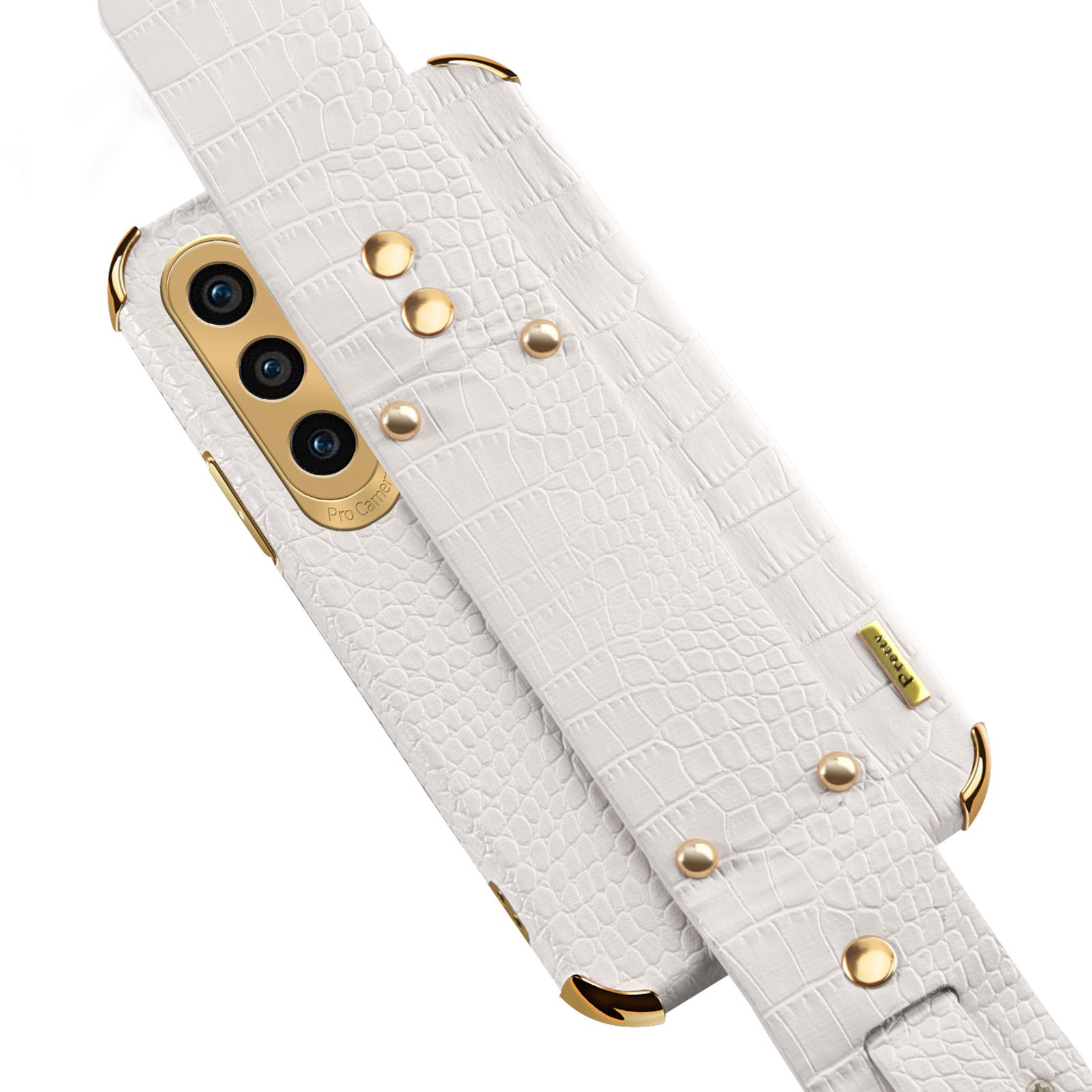 For Samsung Galaxy A05s 4G Cell Phone Case Electroplated Leather+TPU Anti-scratch Cover with Wristband - White