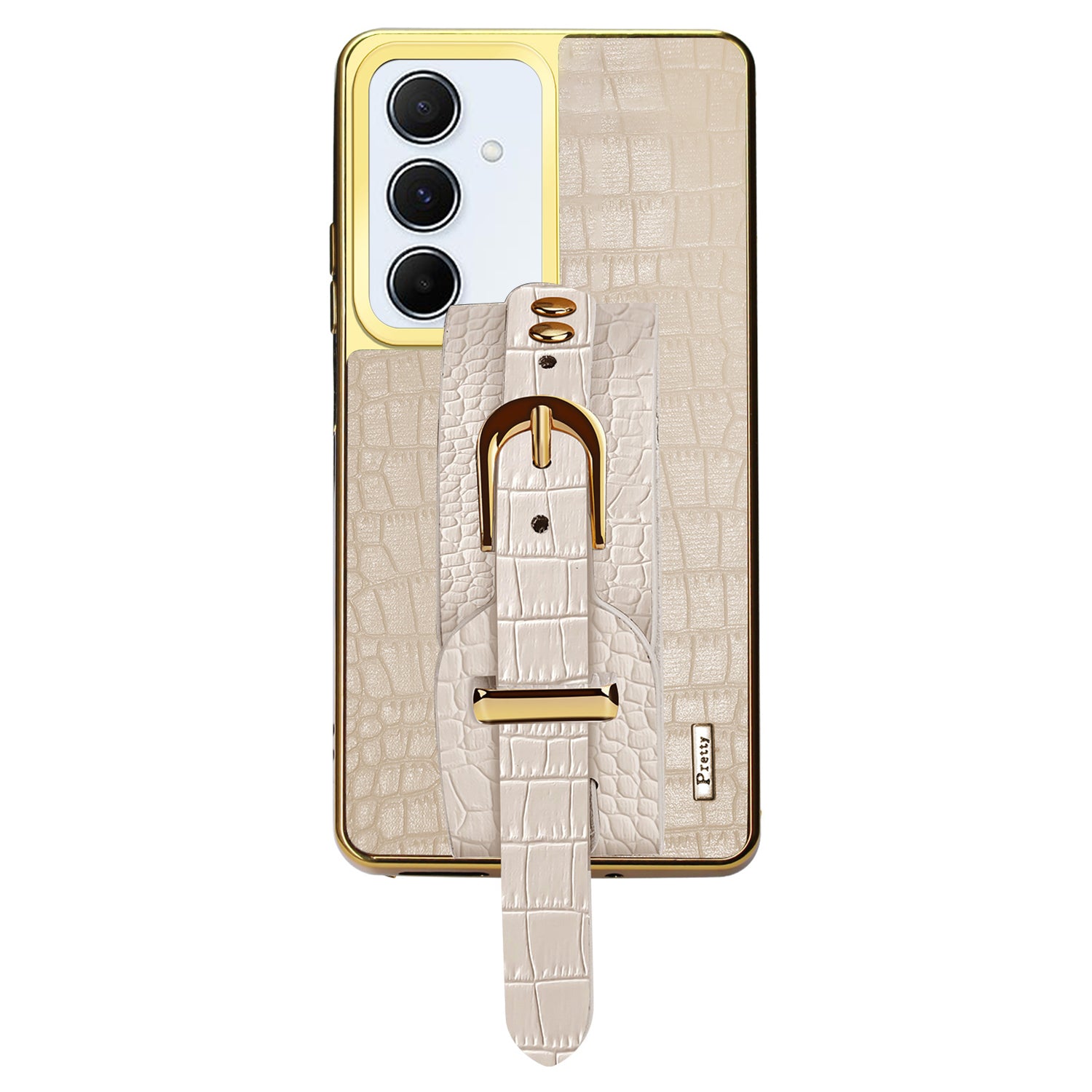 For Samsung Galaxy A55 5G Cell Phone Case Electroplating Leather+TPU Wristband Kickstand Cover - Red