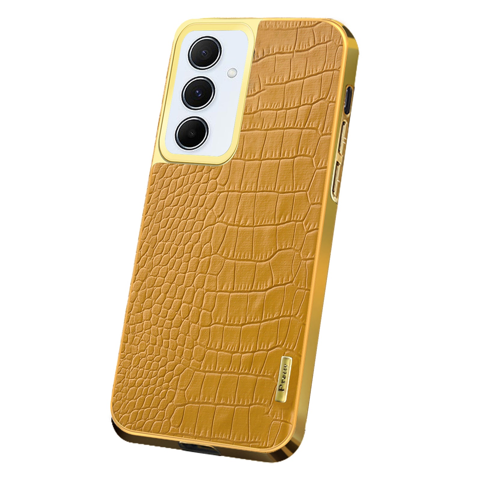 For Samsung Galaxy A55 5G Cell Phone Case Crocodile Texture Electroplated TPU+PU Anti-scratch Cover - Yellow