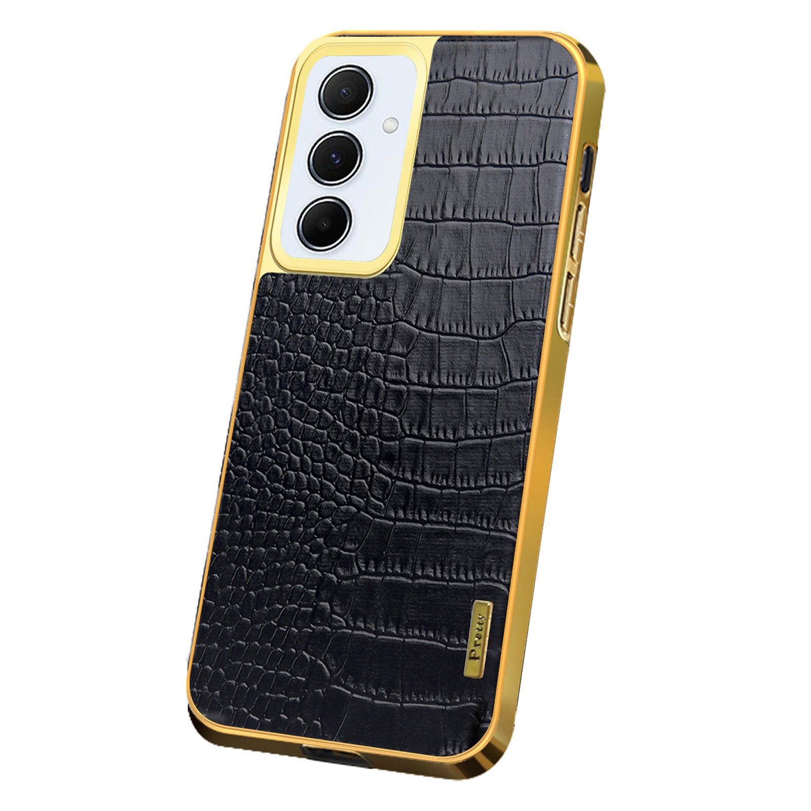 For Samsung Galaxy A55 5G Cell Phone Case Crocodile Texture Electroplated TPU+PU Anti-scratch Cover - Yellow