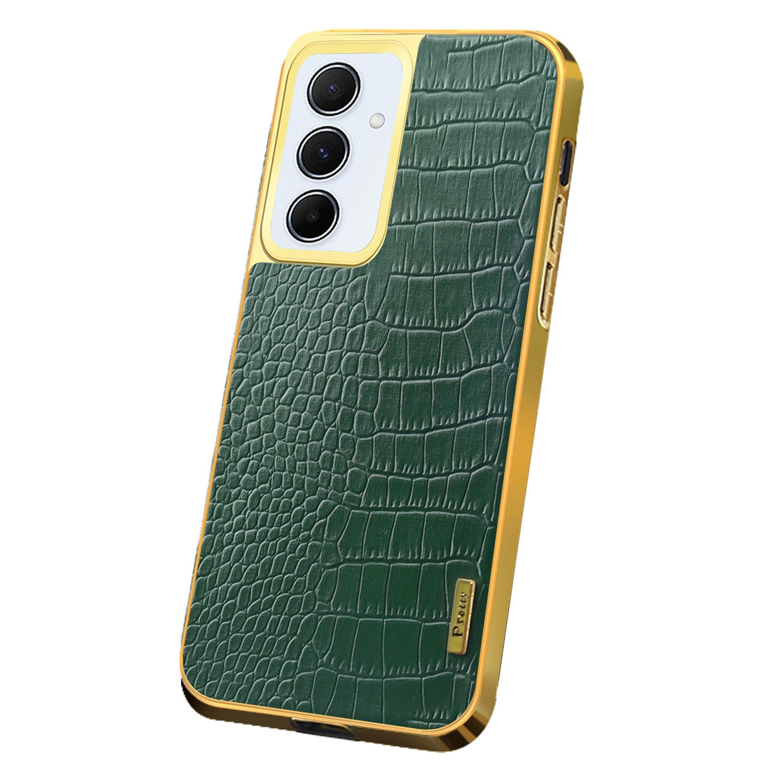 For Samsung Galaxy A55 5G Cell Phone Case Crocodile Texture Electroplated TPU+PU Anti-scratch Cover - Yellow